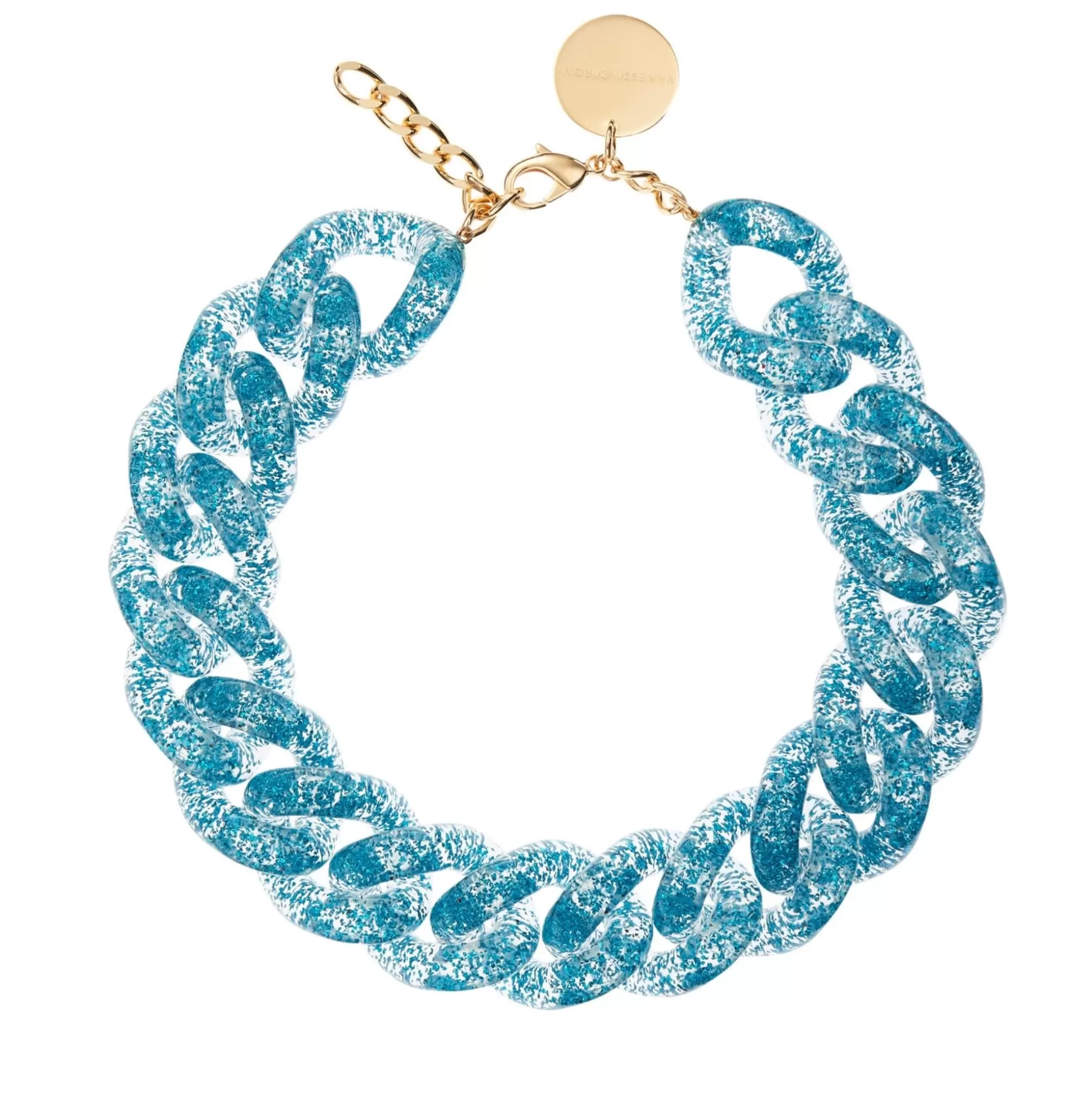 Vanessa Baroni Big Flat Chain Necklace Blue Glitter* Chaines