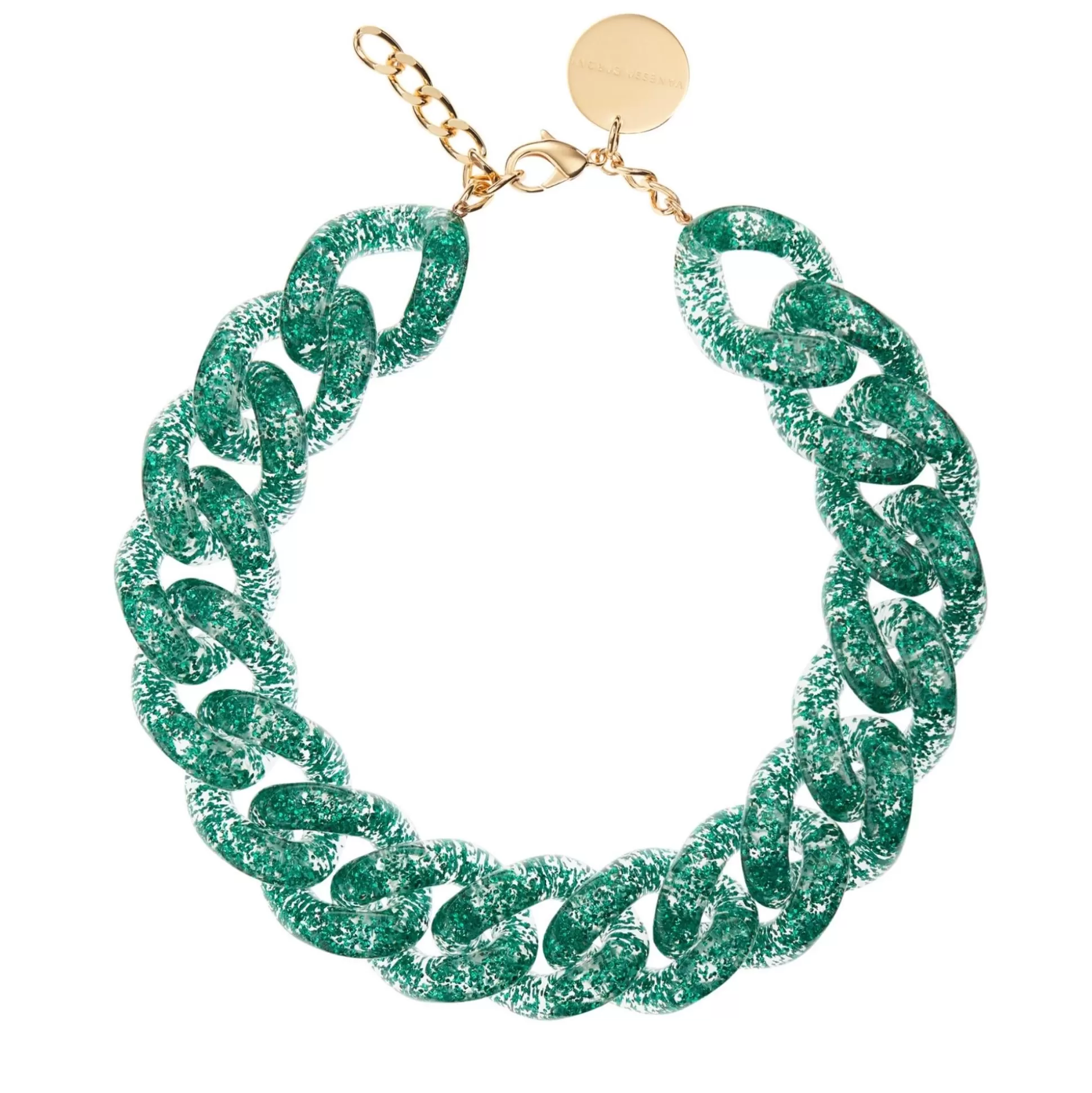 Vanessa Baroni Big Flat Chain Necklace Green Glitter* Chaines