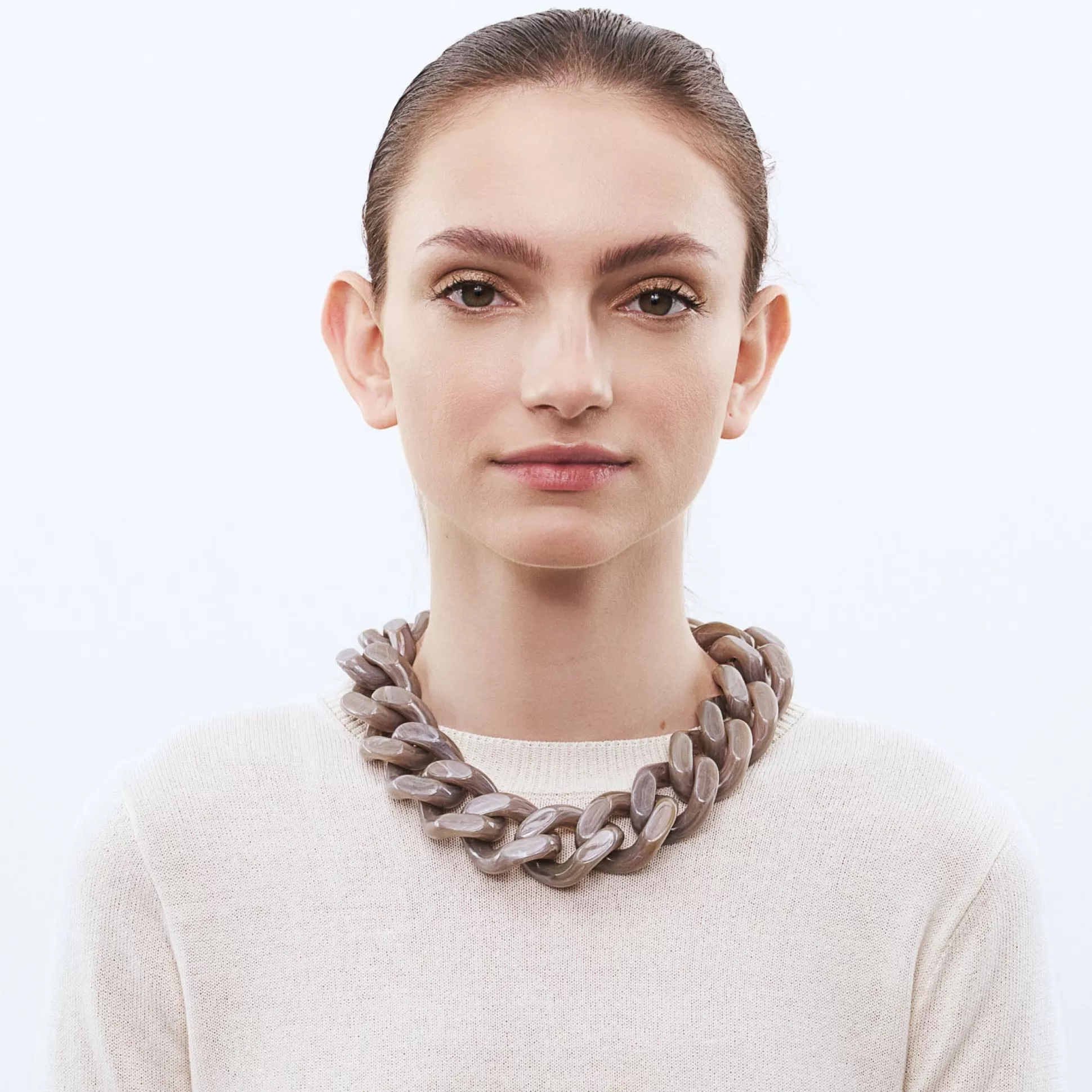 Vanessa Baroni Big Flat Chain Necklace Greige Marble* Chaines