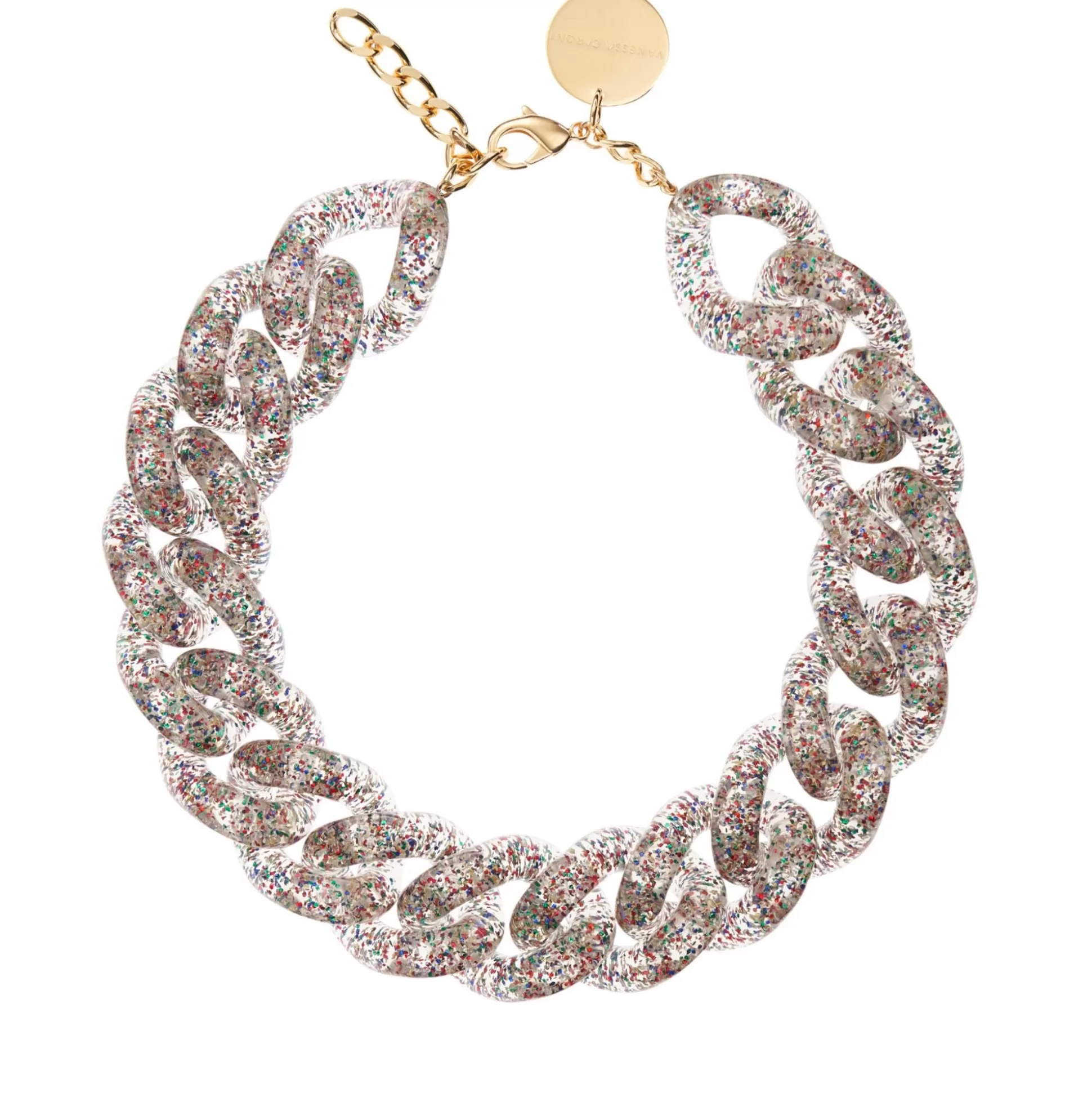 Vanessa Baroni Big Flat Chain Necklace Multi Glitter* Chaines