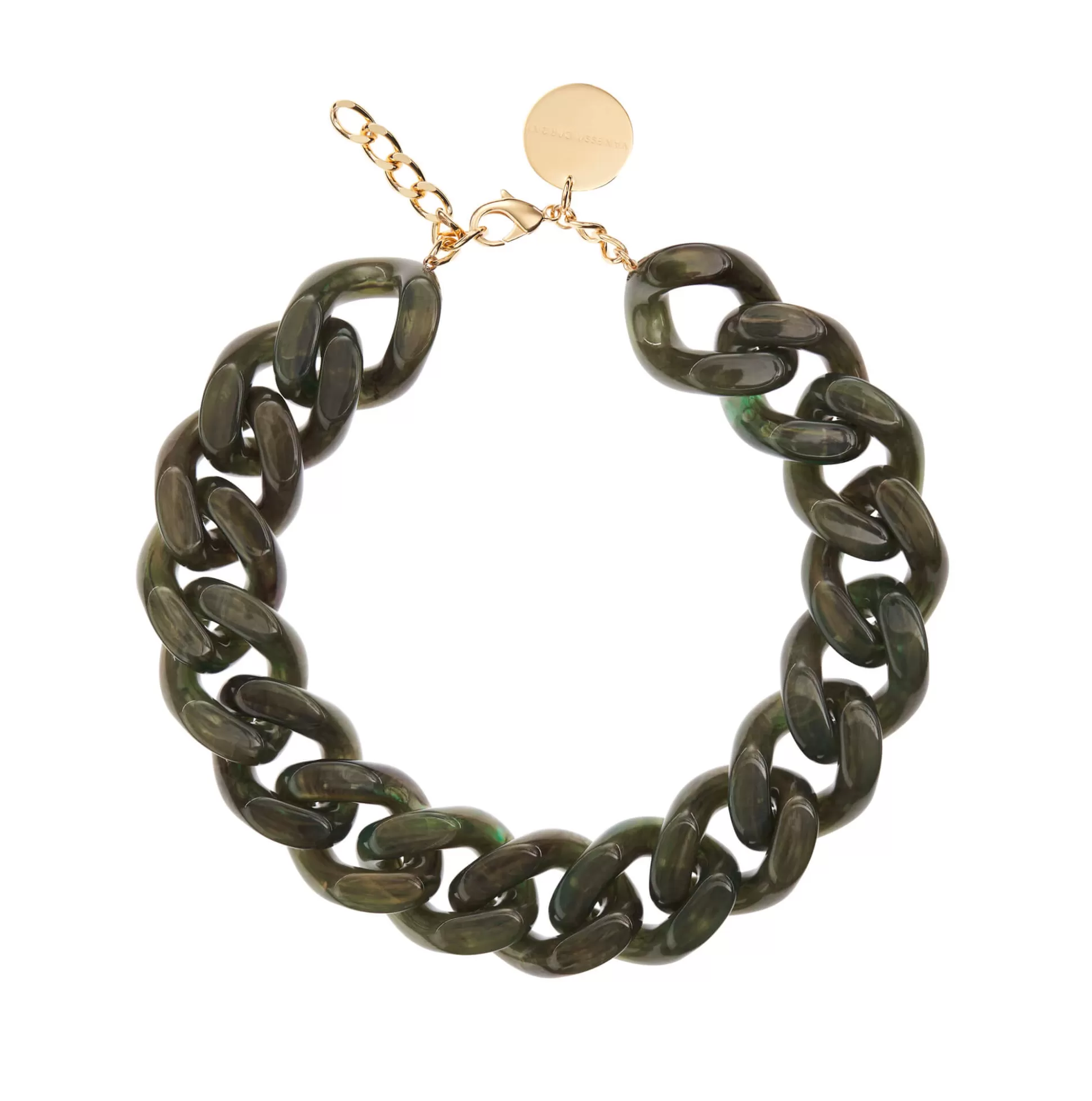 Vanessa Baroni Big Flat Chain Necklace Olive Marble* Chaines