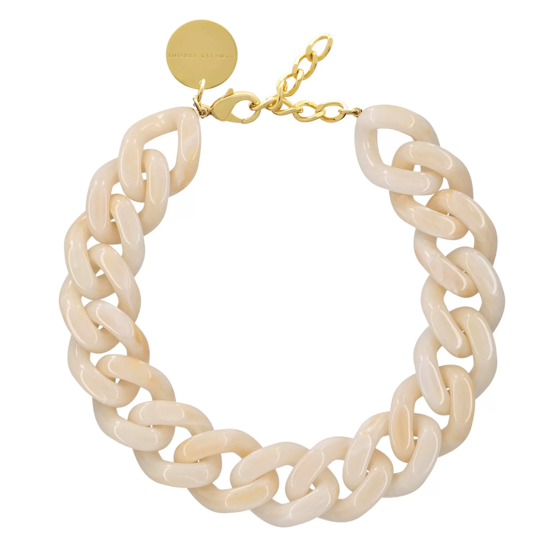 Vanessa Baroni Big Flat Chain Necklace Pearl Marble* Chaines