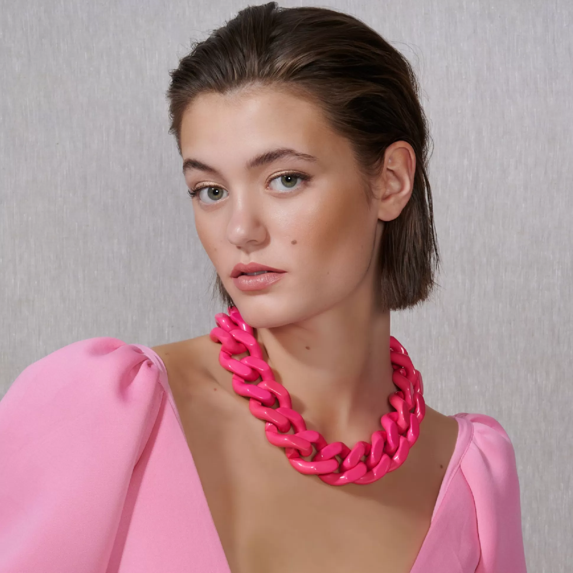 Vanessa Baroni Big Flat Chain Necklace Pink* Chaines