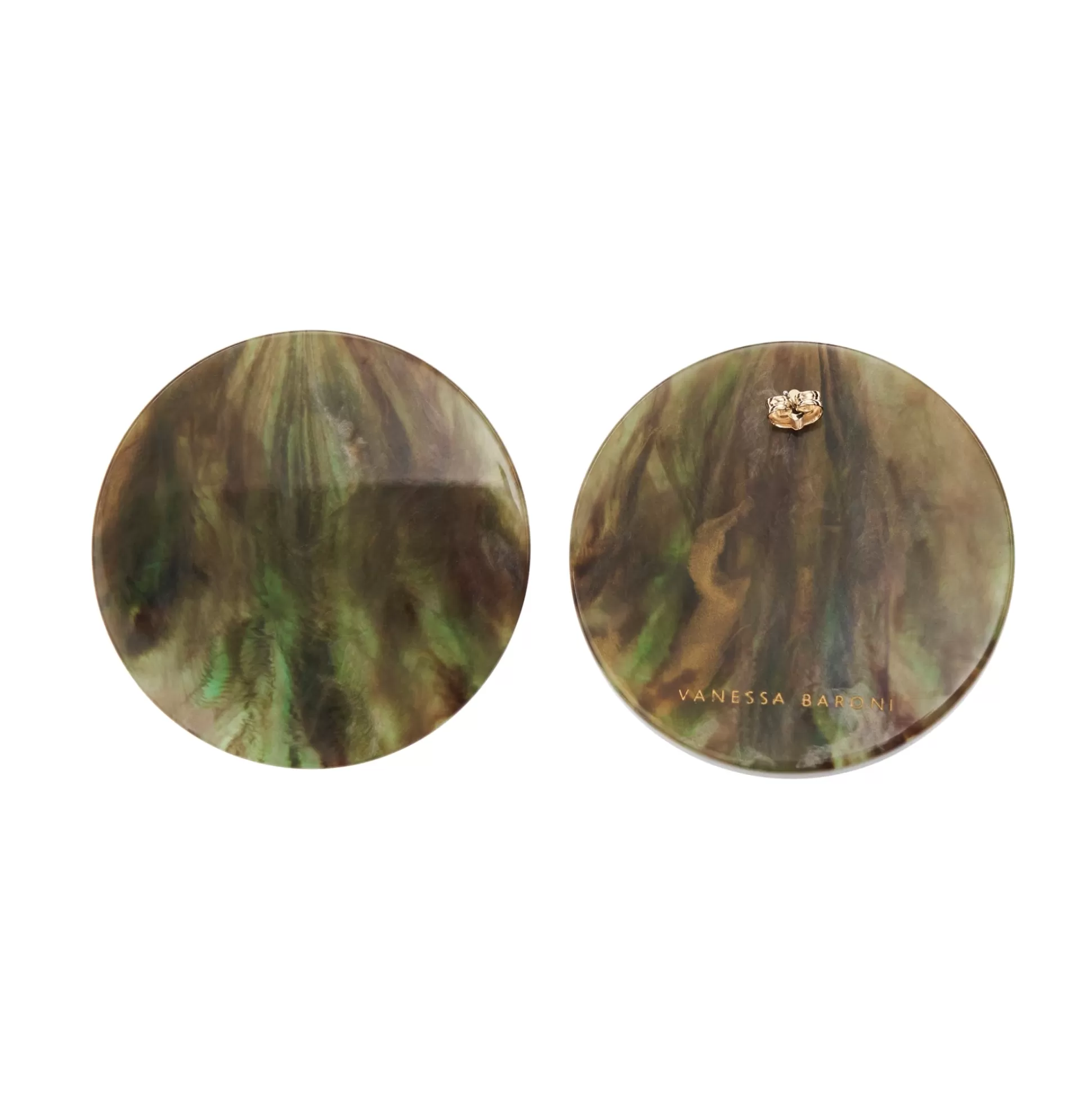 Vanessa Baroni Disc Earring Olive Marble* Boucles D Oreilles