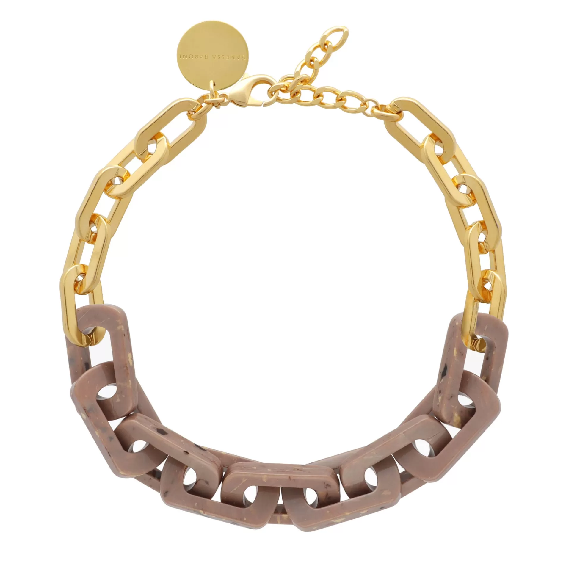 Vanessa Baroni Edge Necklace With Gold - Brown Marble* Chaines