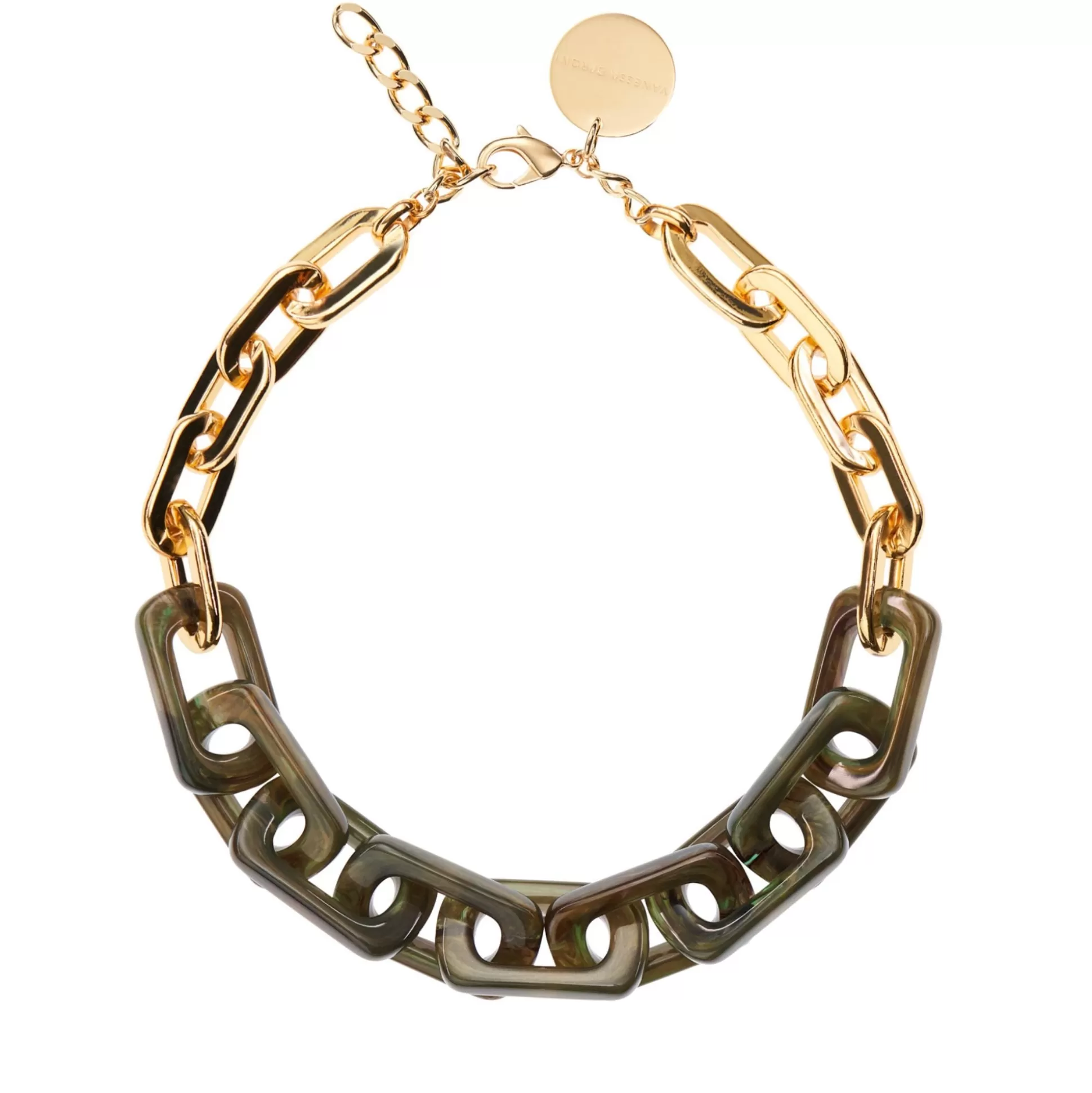 Vanessa Baroni Edge Necklace With Gold - Olive Marble* Chaines