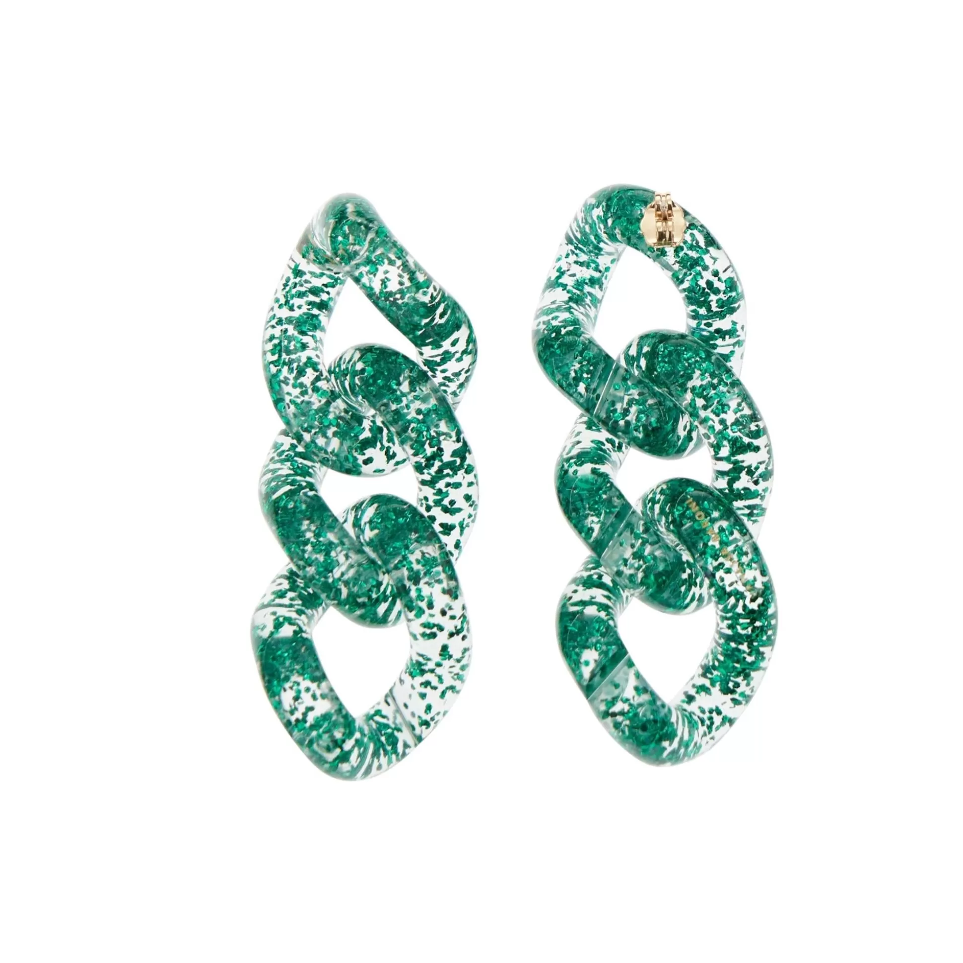 Vanessa Baroni Flat Chain Earring Green Glitter* Boucles D Oreilles