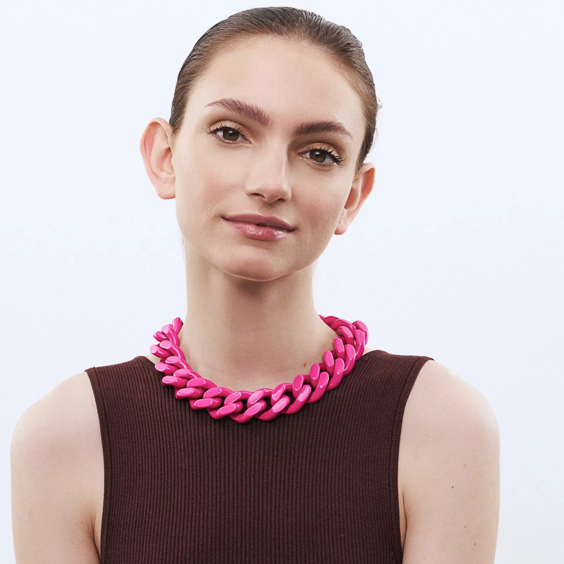 Vanessa Baroni Flat Chain Necklace Fuchsia* Chaines