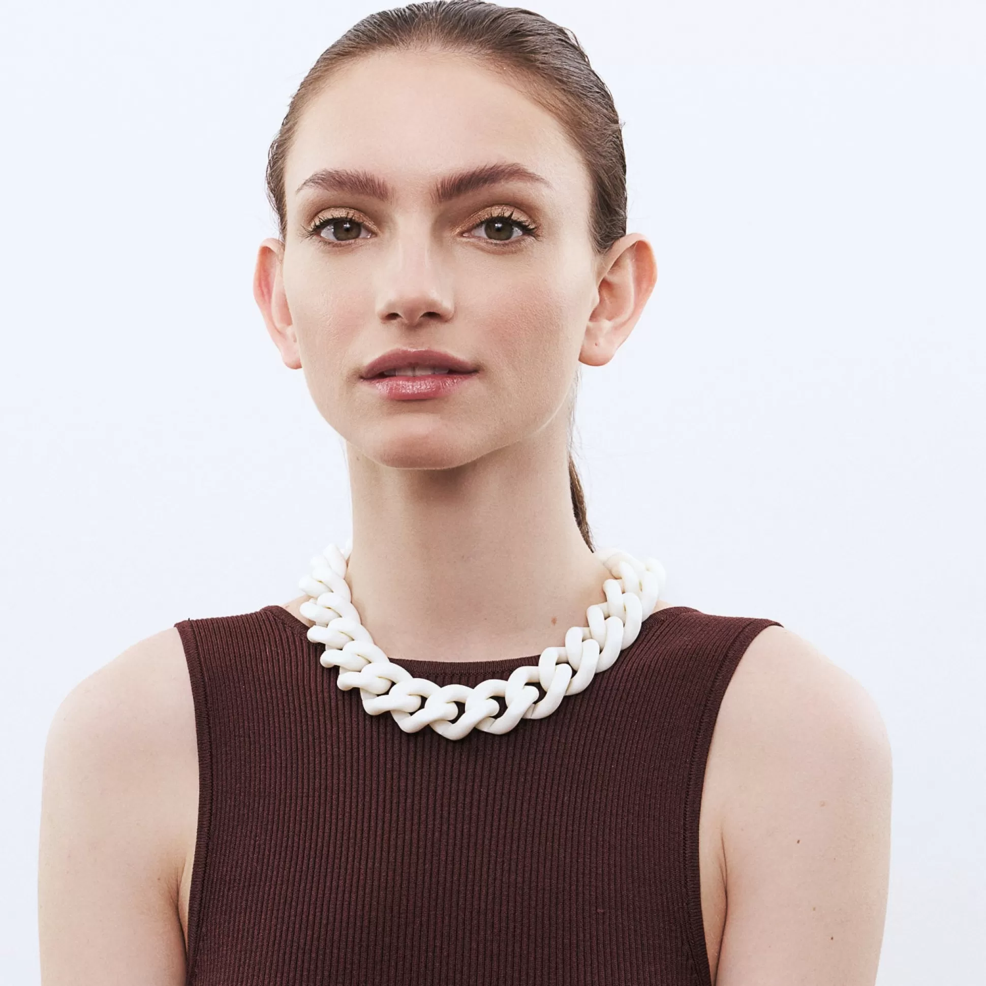 Vanessa Baroni Flat Chain Necklace Matt Off White* Chaines