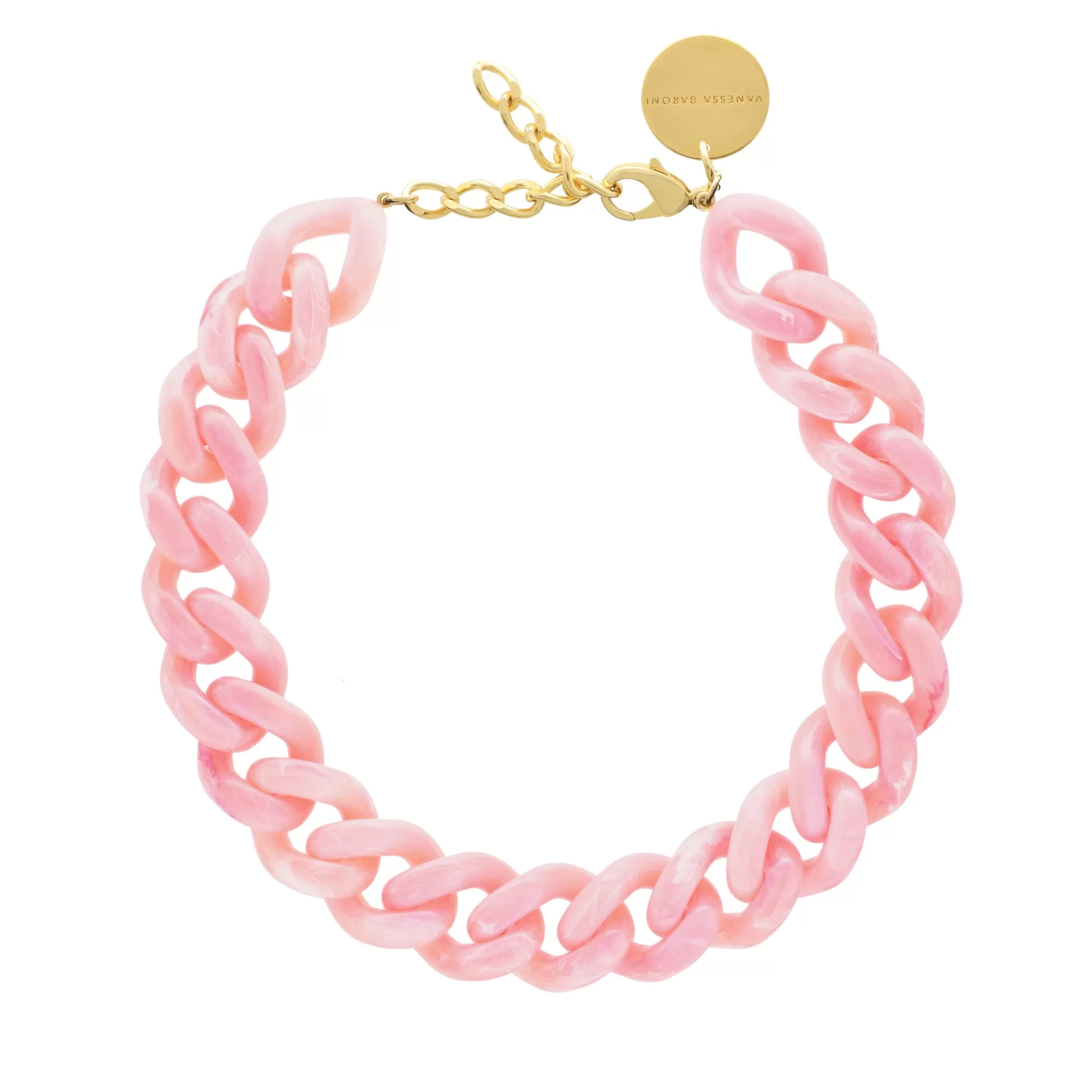 Vanessa Baroni Flat Chain Necklace Neon Pink Marble* Chaines