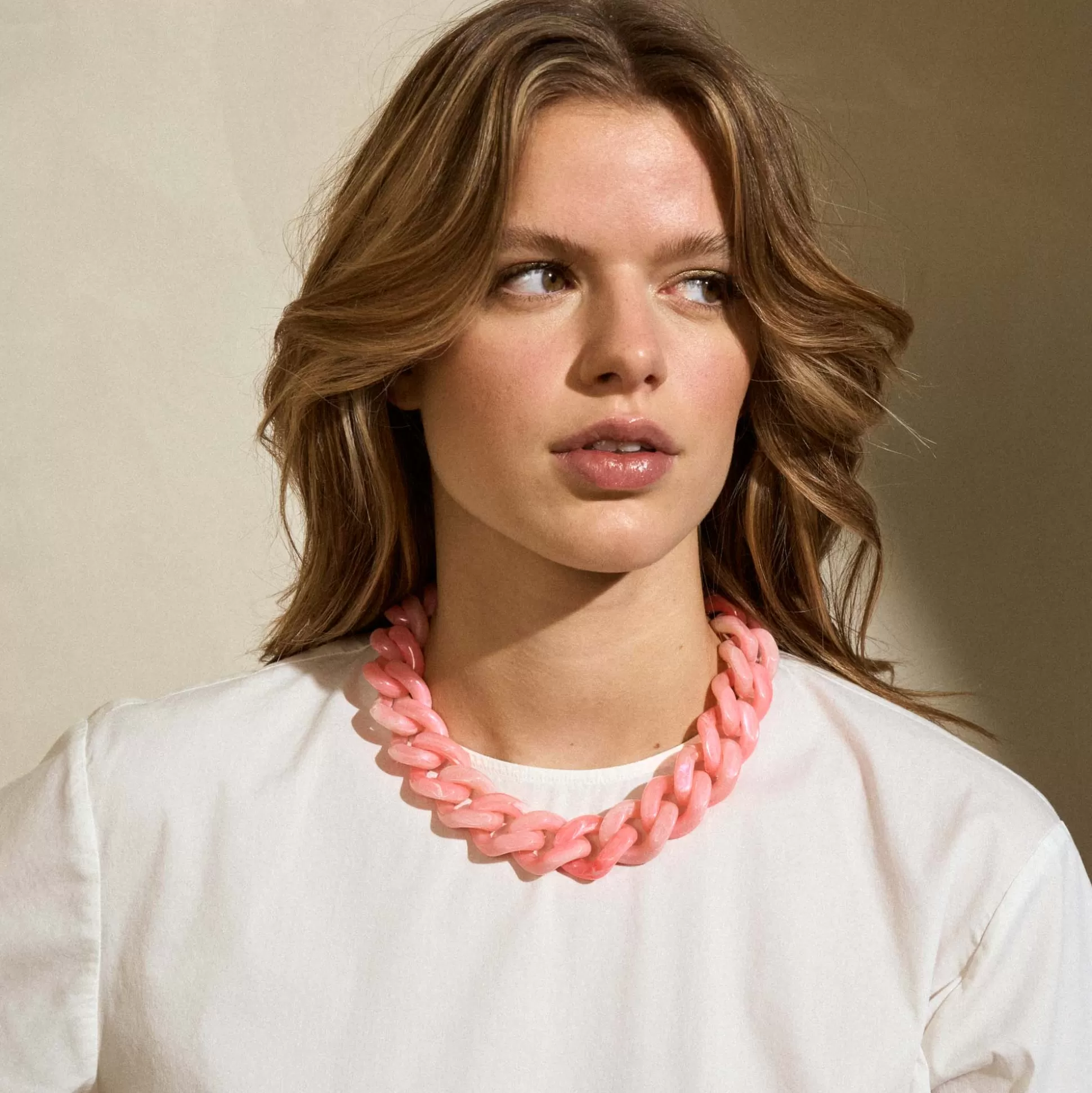 Vanessa Baroni Flat Chain Necklace Neon Pink Marble* Chaines