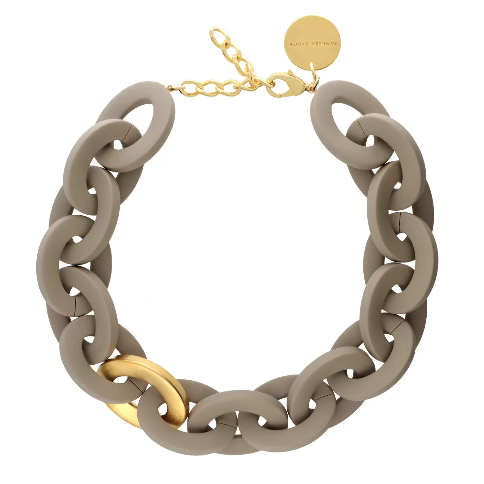 Vanessa Baroni Oval Necklace Short With Gold - Matt Light Taupe* Chaines